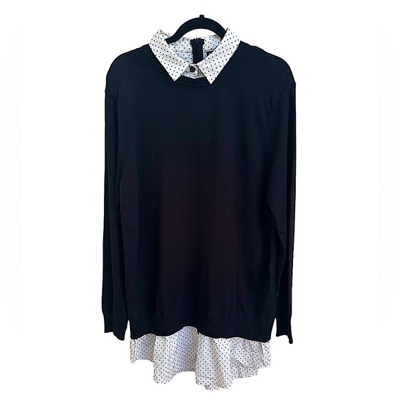 NWT! City Chic Women’s Layered Polka Dot and Black Pullover Sweater - Picture 1 of 5